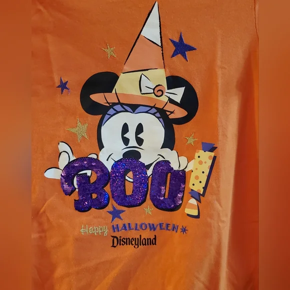 New Disney Disneyland Minnie mouse  Boo Halloween shirt flip sequins sz L 10-12 - Picture 7 of 9